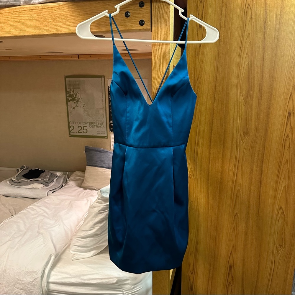 Topshop Petite Blue Strappy V Neck Puffy A Line Dress